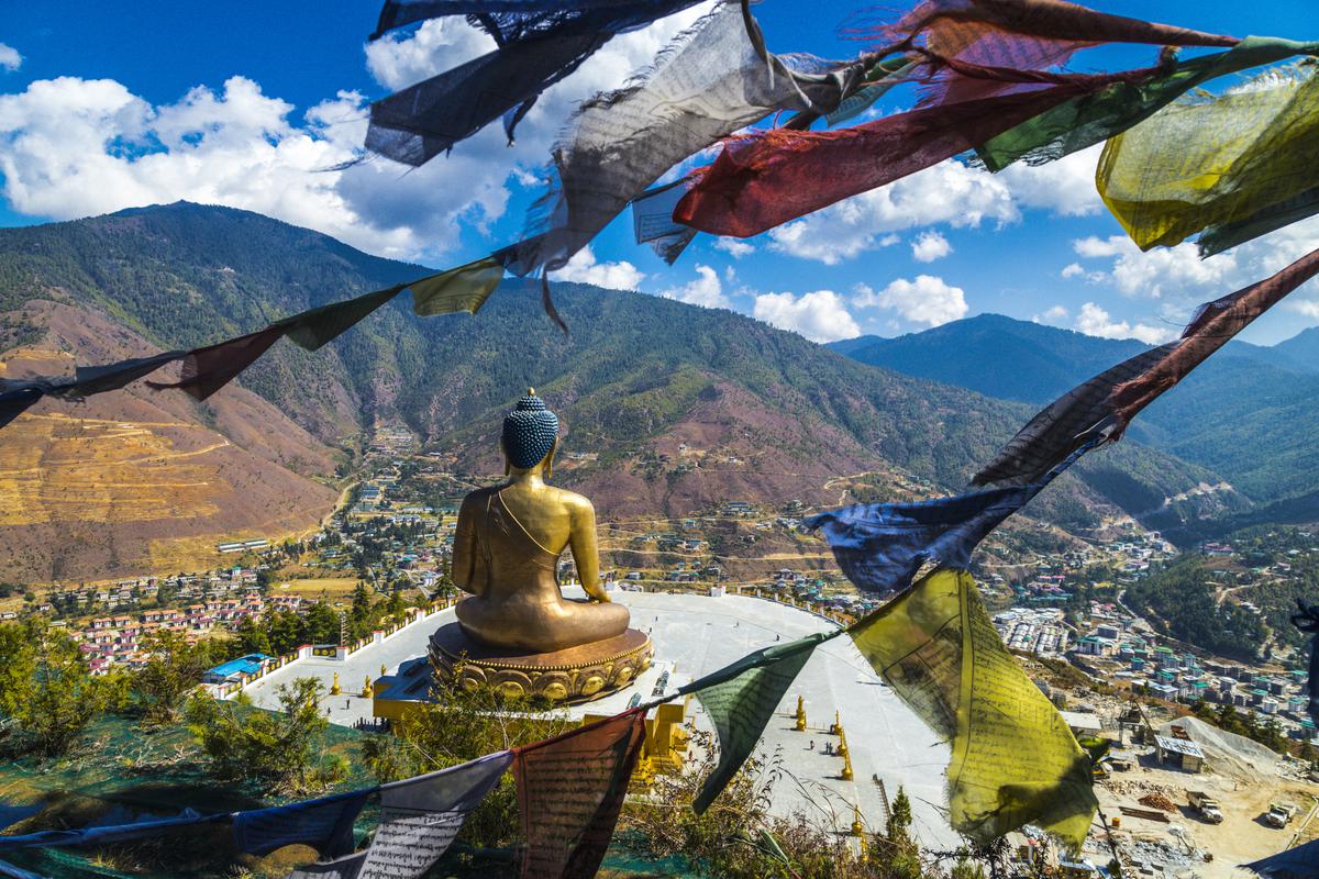 A Buddha statue in the mountains of Bhutan.