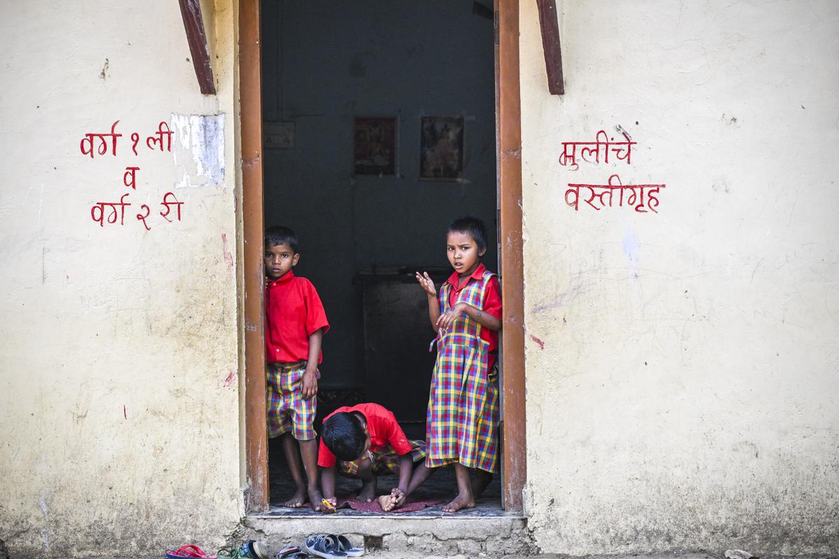 Students inside a classroom of the Gondi-centric school. 