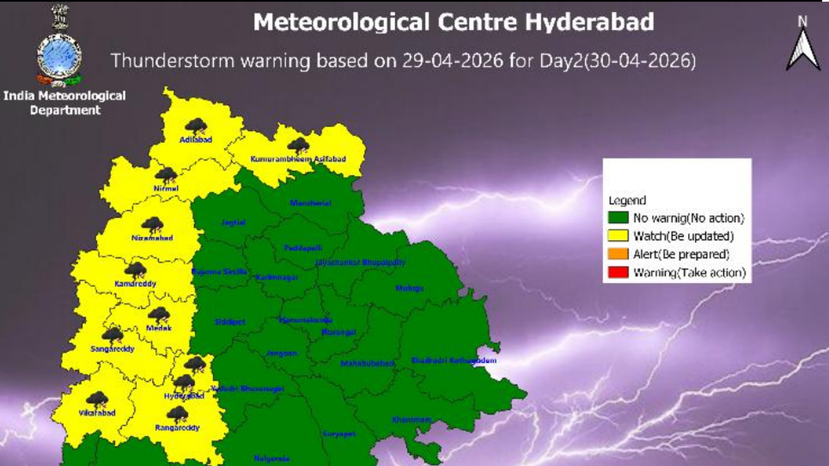 Thunderstorm forecast in 11 Telangana districts on April 30