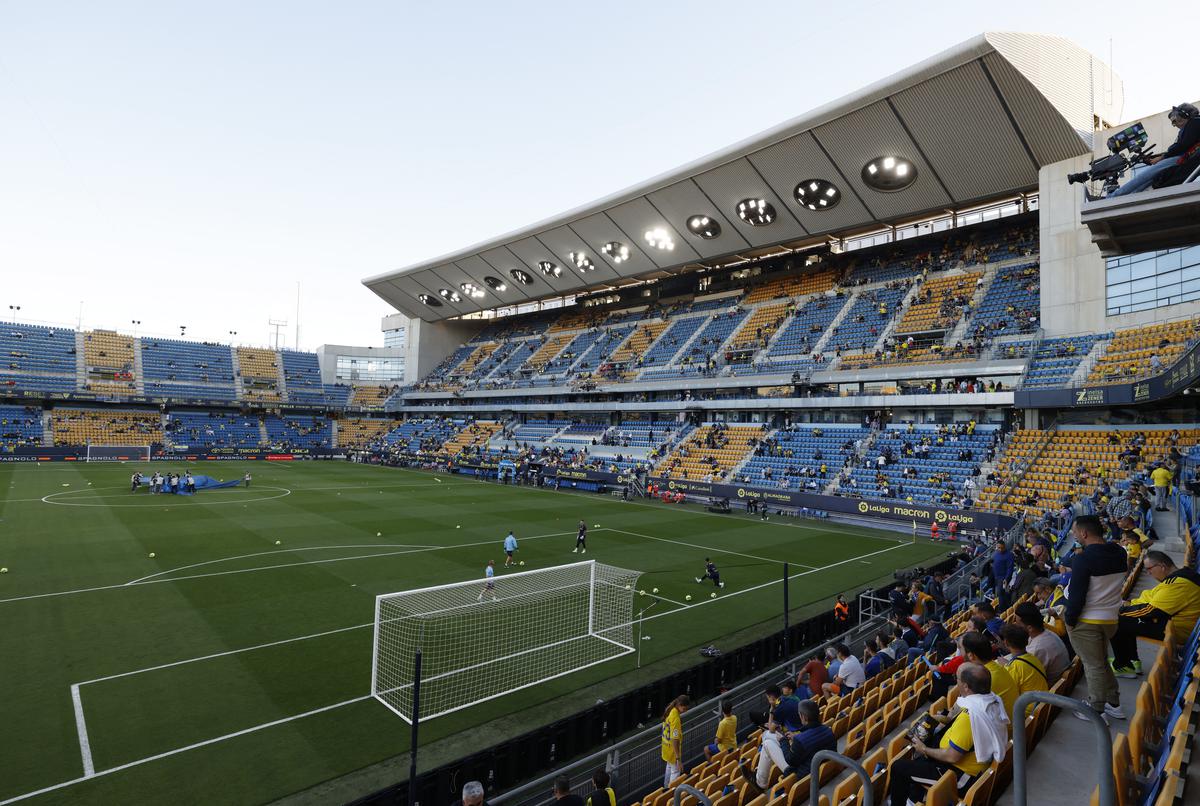 View of the stadium before the Cadiz v Real Madrid match in Spain on April 15, 2023.