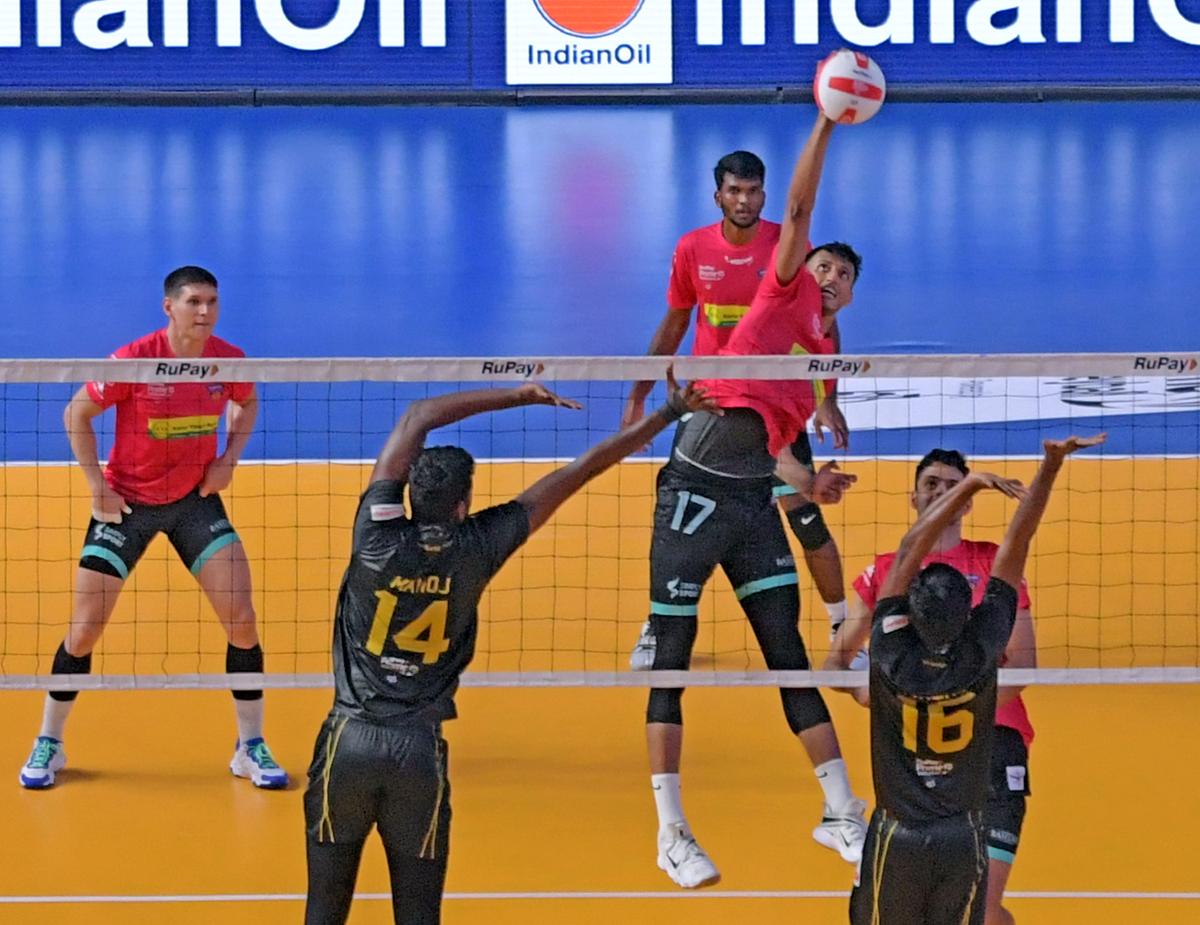 Jishnu of Bengaluru Torpedoes was in excellent form against the Ahmedabad Defenders in the Prime Volleyball League at the Nehru Indoor Stadium in Chennai on Tuesday, March 12, 2024.