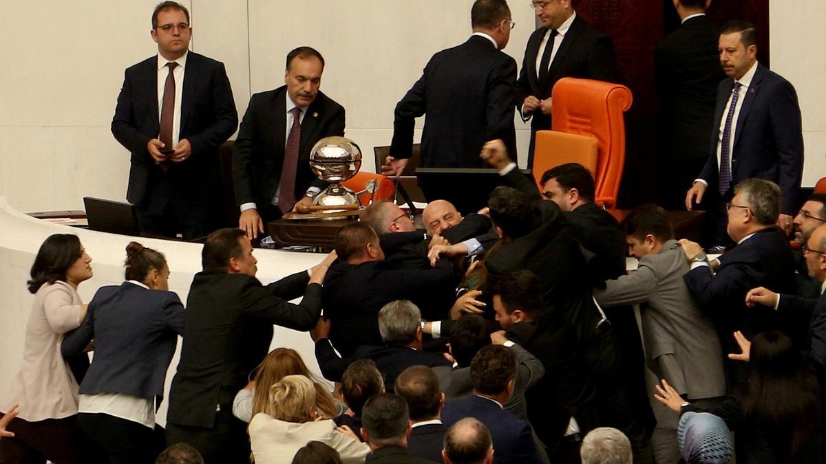 Brawl in Turkish parliament over ousted MP