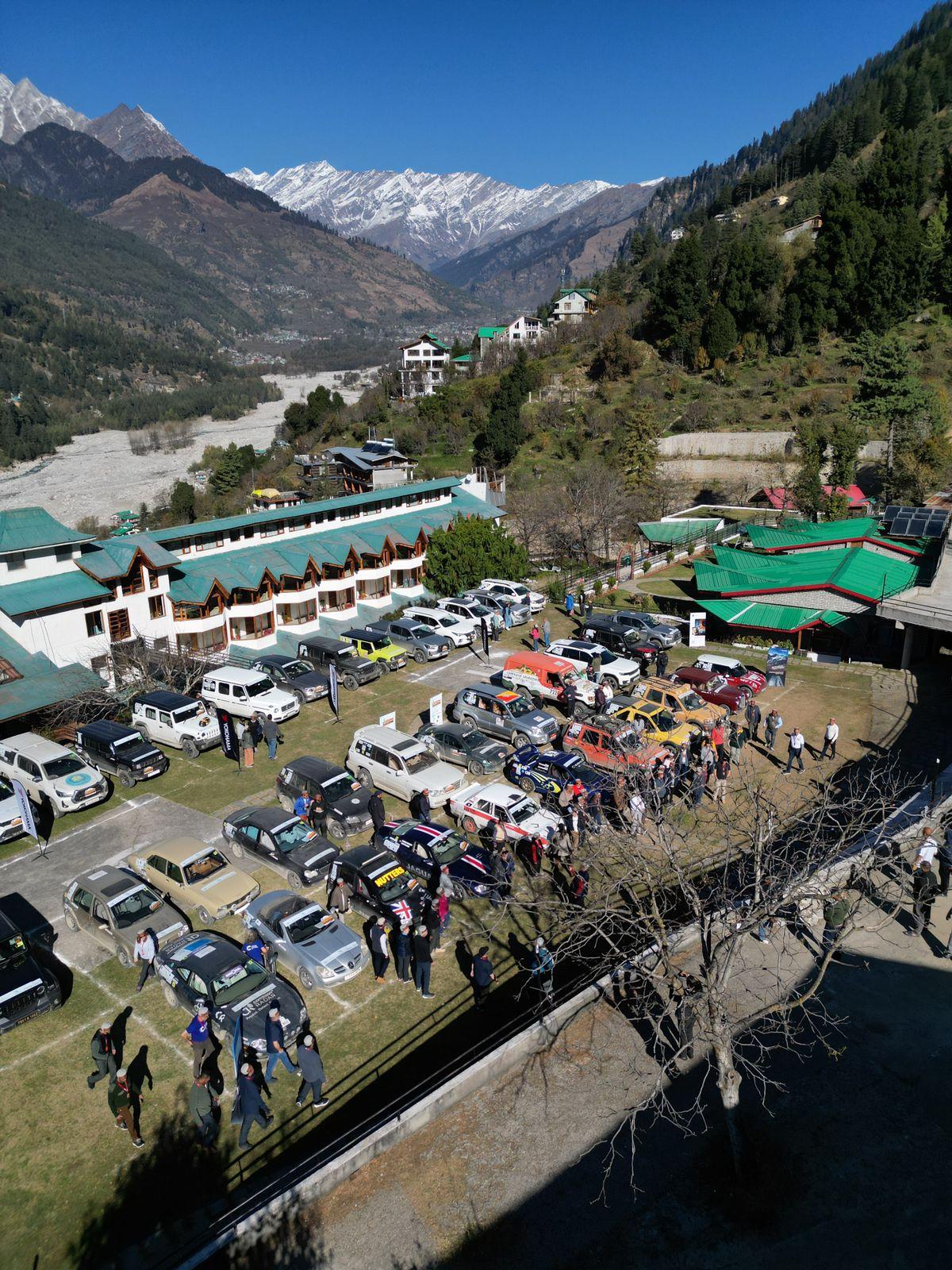 A “group picture” of vehicles that took part in the Classic Himalayan Drive 2025. 