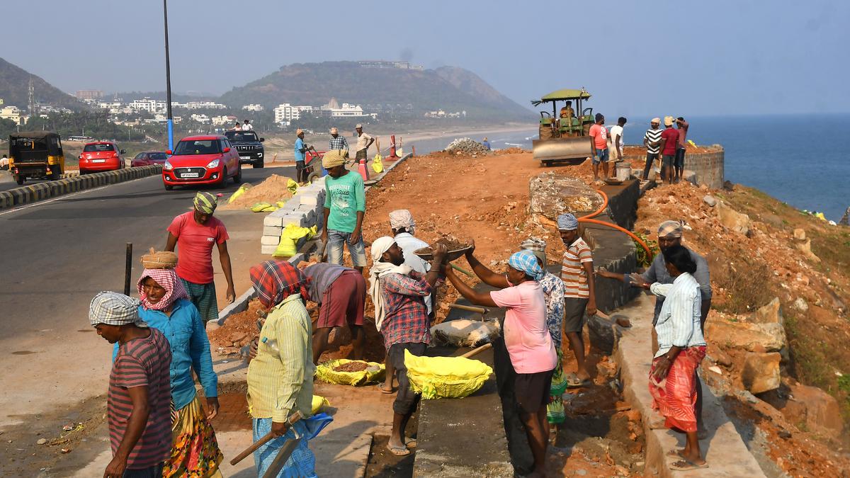 Beachfront development works going on at a brisk pace ahead of G-20 working group committee meeting in Visakhapatnam