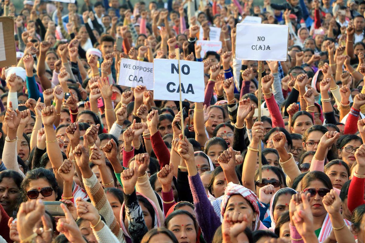 People protesting against the Citizenship (Amendment) Act (CAA) in Dibrugarh district, Assam.