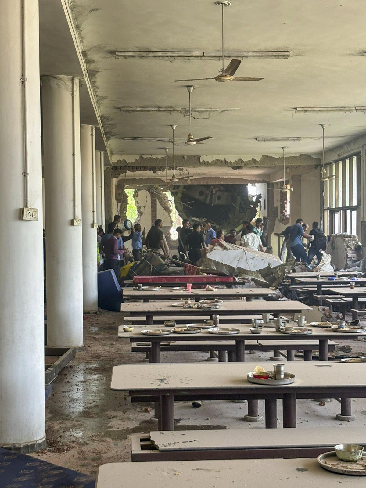 The dining hall of the medical college that was damaged in the plane crash on June 12, 2025. 