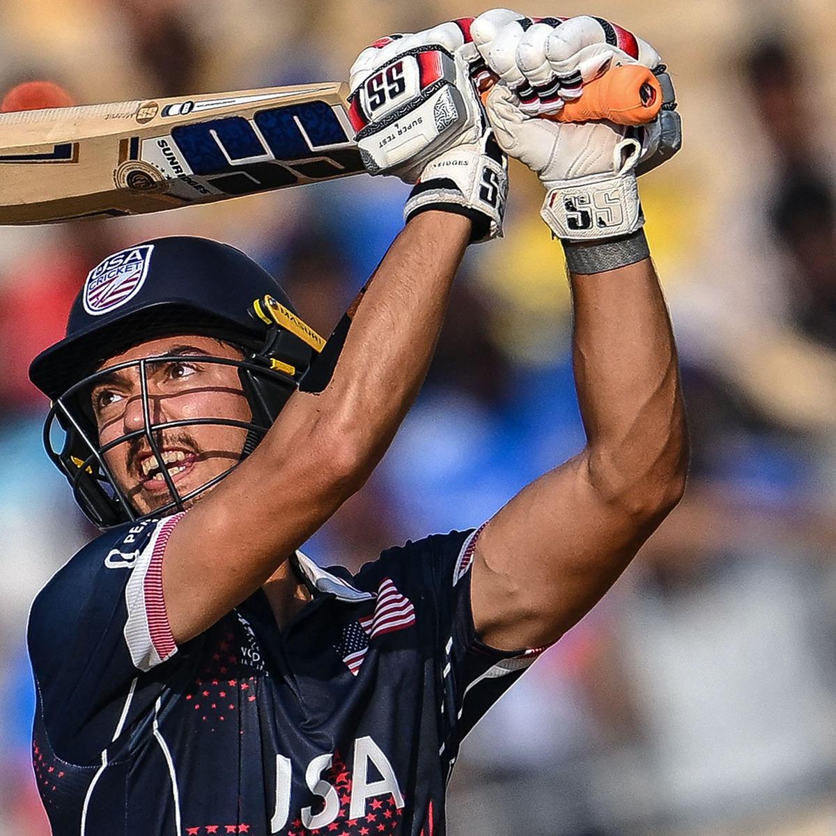 Sanjay Krishnamurthi en route to his maiden T20I ton in the World Cup game against Namibia. Sanjay Krishnamurthi en route to his maiden T20I ton in the World Cup game against Namibia.