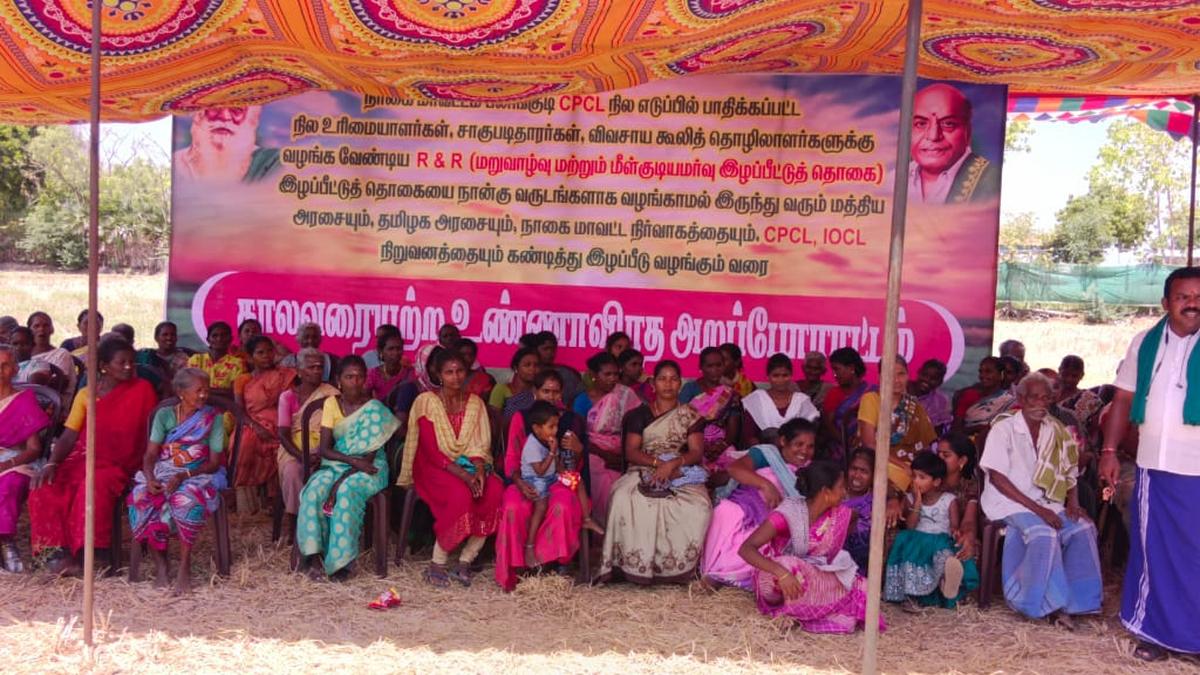 Demanding compensation from CPCL villagers stage hunger strike