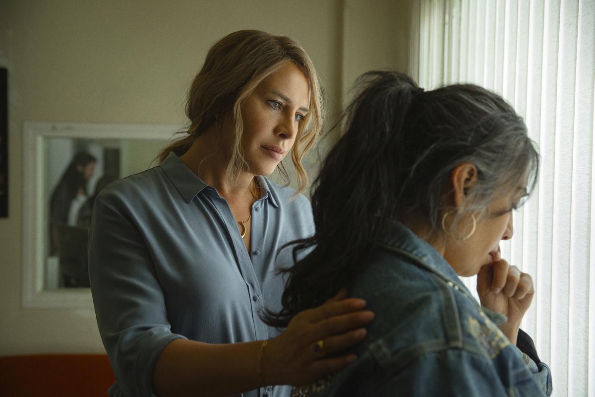 Carla Sofia Gascón, left, and Adriana Paz in a scene from 'Emilia Pérez'