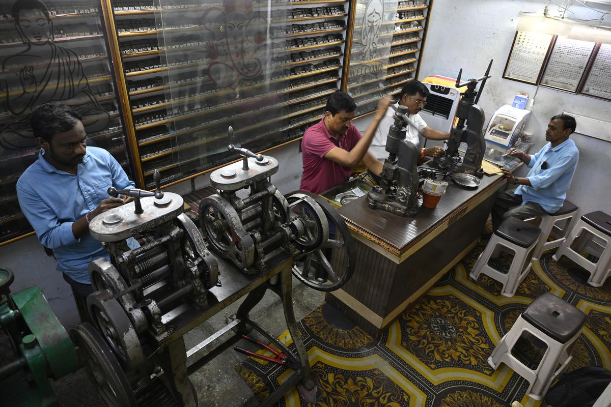 Gold glows but who’s burning?: Goldsmiths at work at a shop on Vishwakarma street, the jewellery hub of Warangal. Gold glows but who’s burning?: Goldsmiths at work at a shop on Vishwakarma street, the jewellery hub of Warangal.