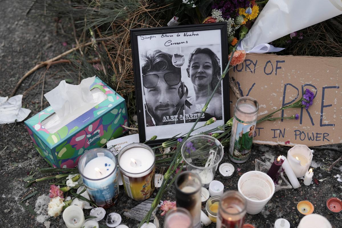 A makeshift memorial at the site where a man identified as Alex Pretti was fatally shot by federal immigration agents trying to detain him, in Minneapolis, Minnesota, U.S., on January 25, 2026.