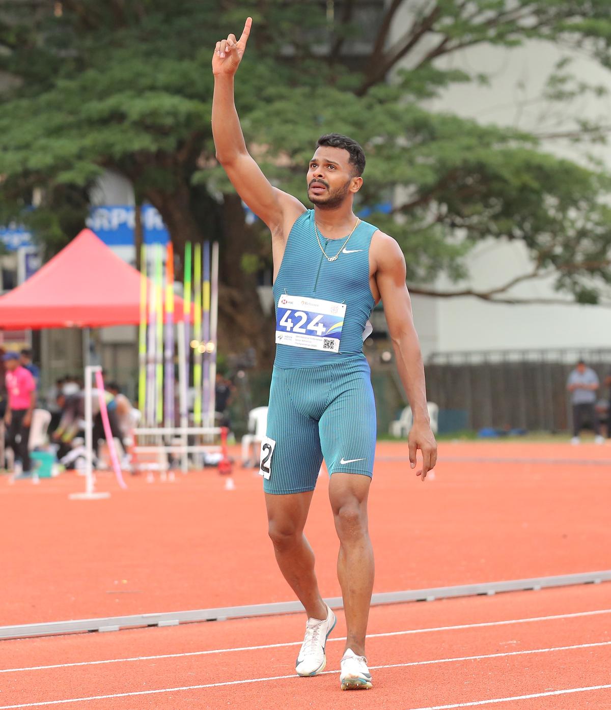 Throwing his hat in the ring: Pranav Gurav shocked a strong field to win gold at the National Federation Athletics Championships in Kochi, proving he is among India’s fastest 100m sprinters. | Photo Credit: R.K. Nithin