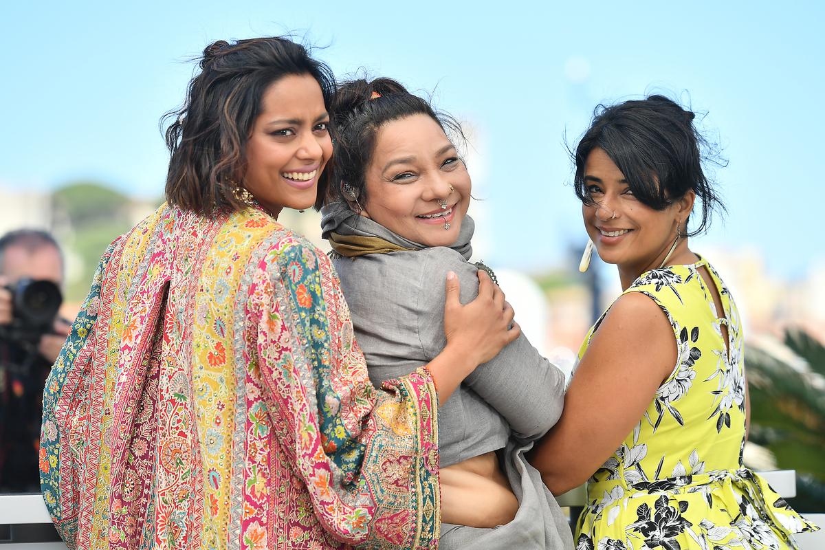 (L-R) Shahana Goswami, Sunita Rajwar and Sandhya Suri attend a Santosh photocall at the Cannes Film Festival