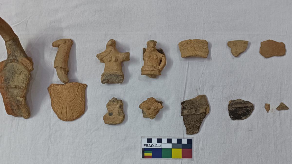 Ancient terracotta figurines found during archaeological explorations at megalithic dolmen site near Moodbidri
