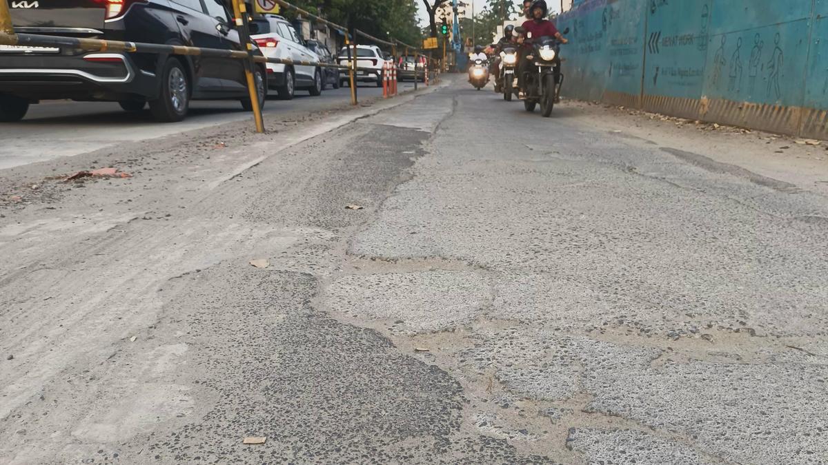 Metro work damages road near Indira Nagar station site