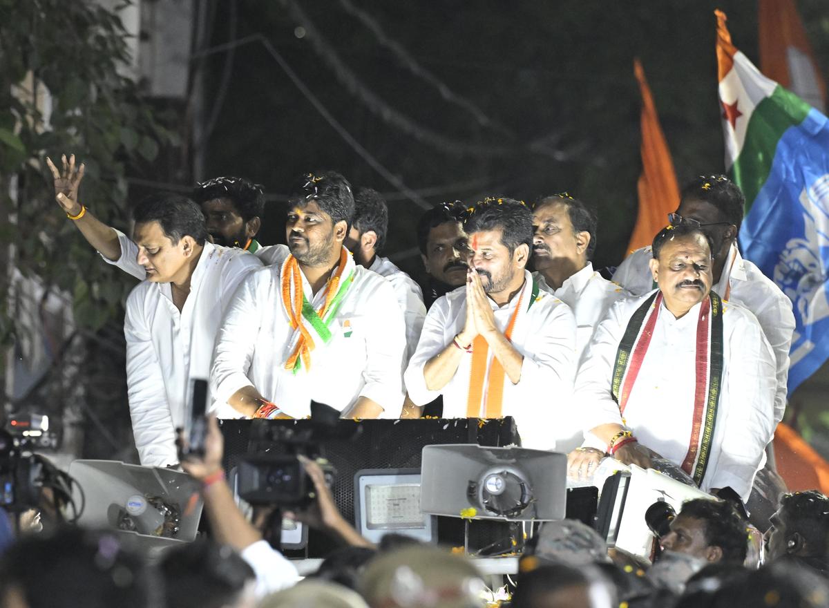 Chief Minister A. Revanth Reddy campaigns alongside Jubilee Hills Congress candidate Naveen Yadav in Hyderabad on Friday. 