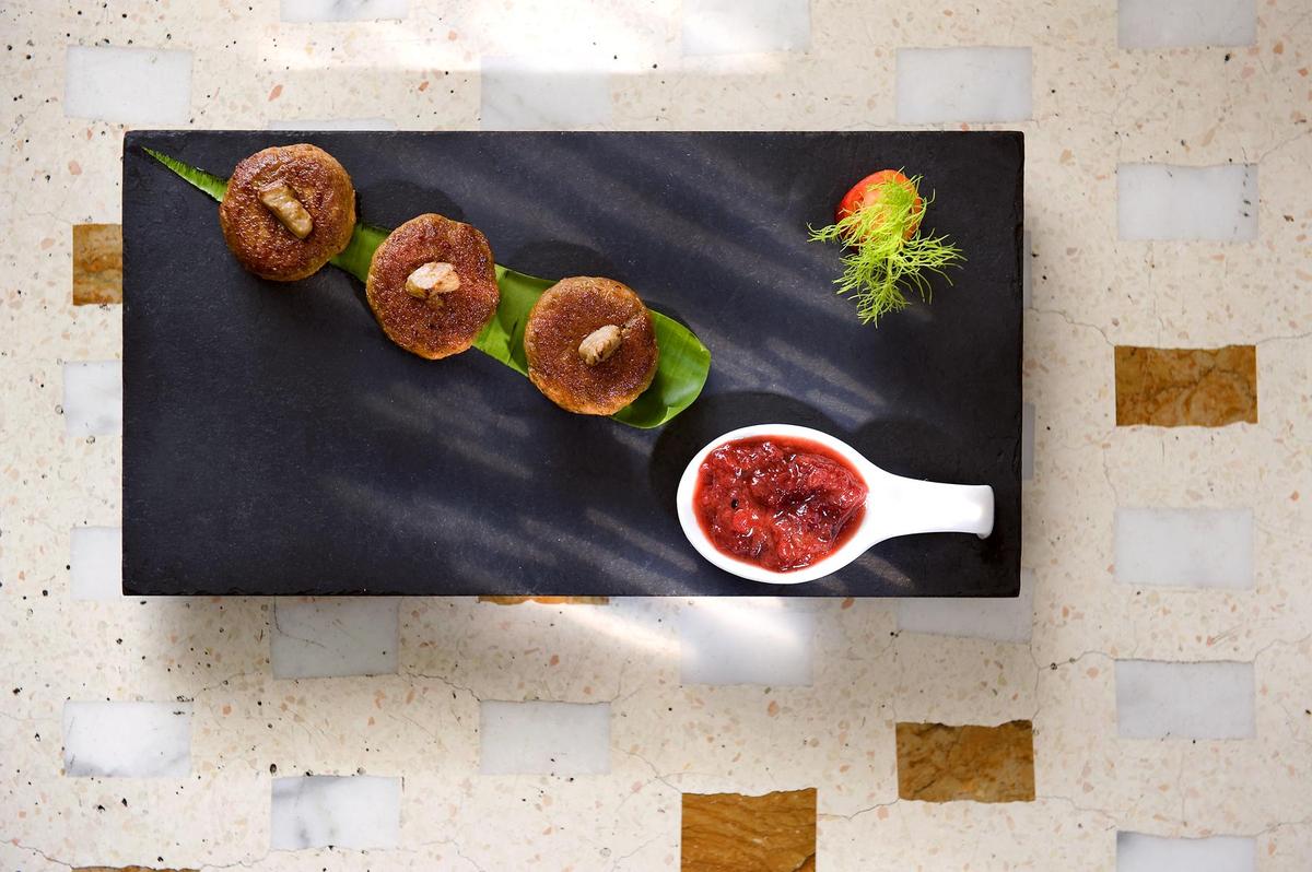 Foie grass-tuffed galawat at Indian Accent