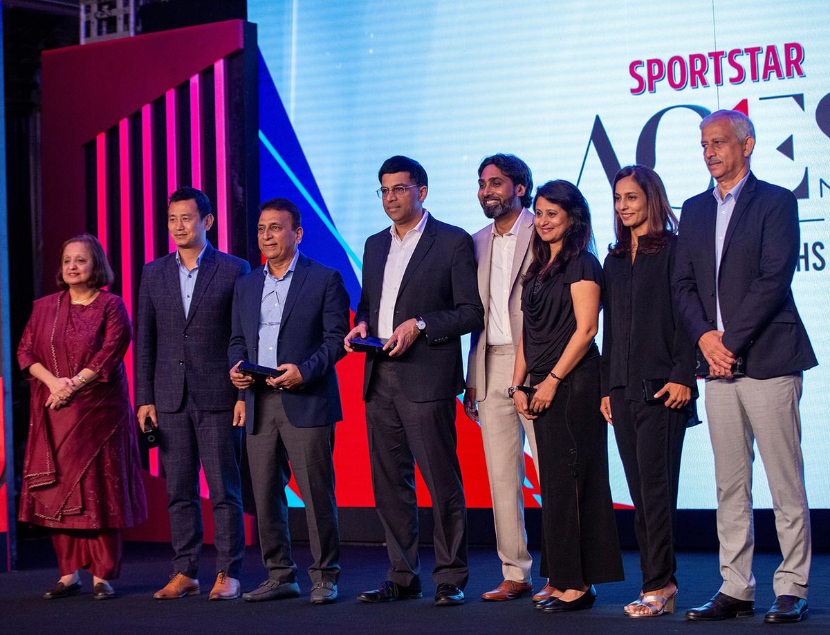 Jury members of the Sportstar Aces Awards with The Hindu Chairperson Malini Parthasarathy at the function.