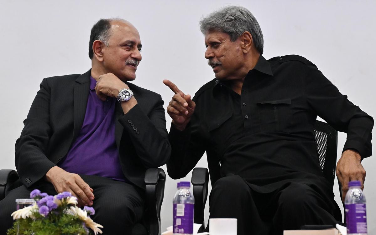 Former Indian cricket captain Kapil Dev with author Shyam Srinivasan at the book launch of  ‘Better Never Stops’ in the Madras Management Association auditorium, Chennai
