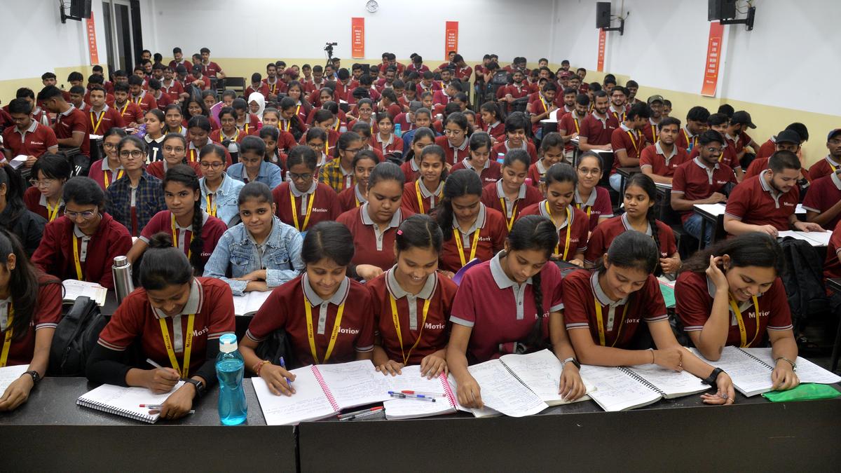 Students attend a class at one of the coaching centres in Kota.