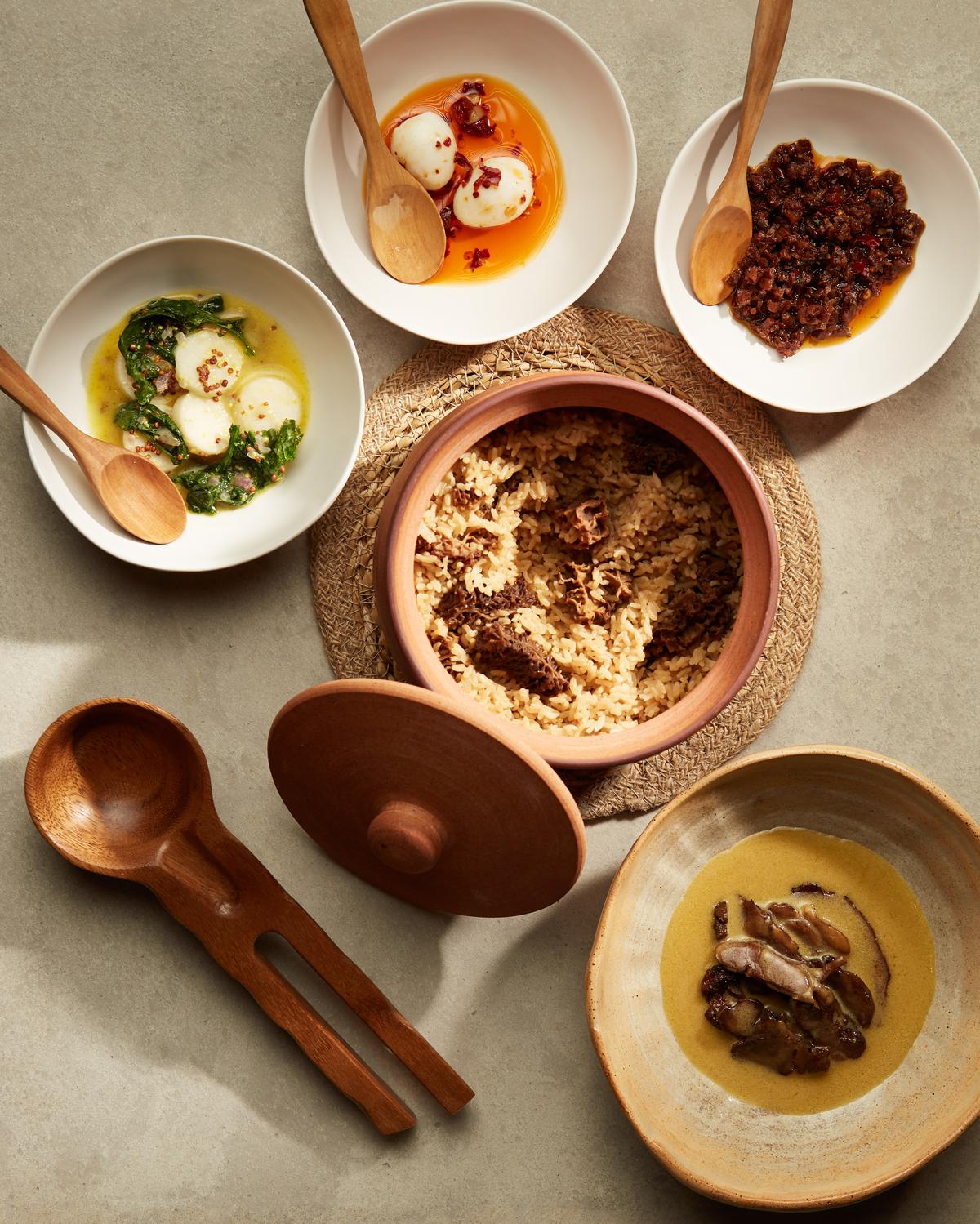 Ambemohar rice, morel yakhni, quail, celeriac, turnip