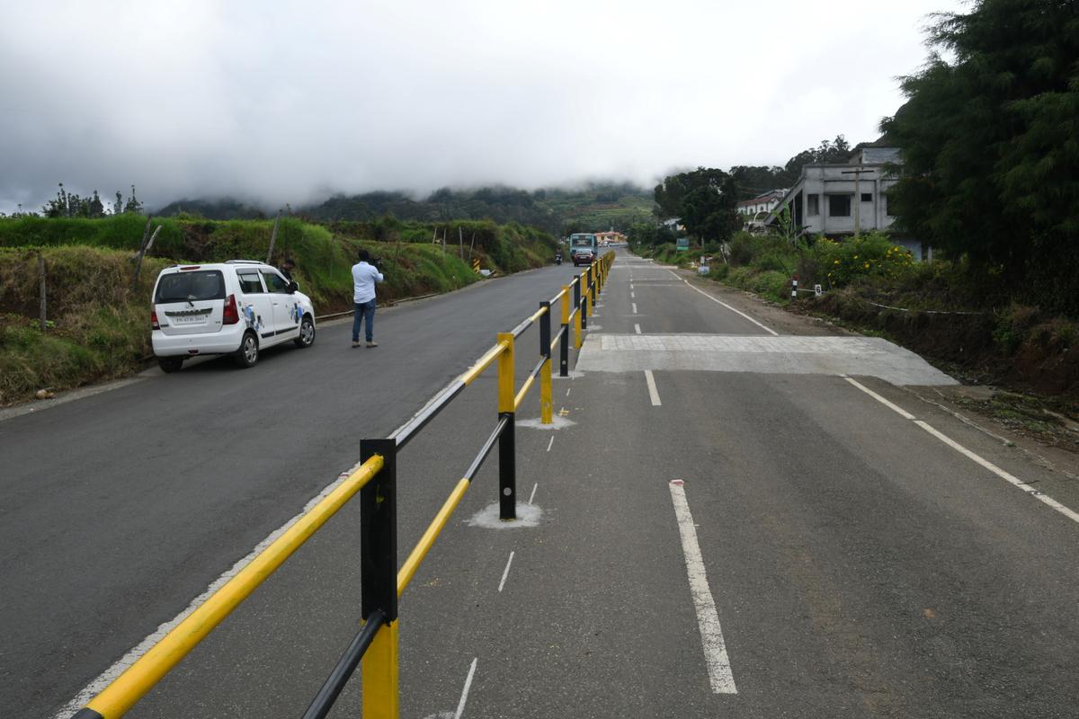Steel dividers installed along the steepest section of Kalhatty Ghat Road in Nilgiris