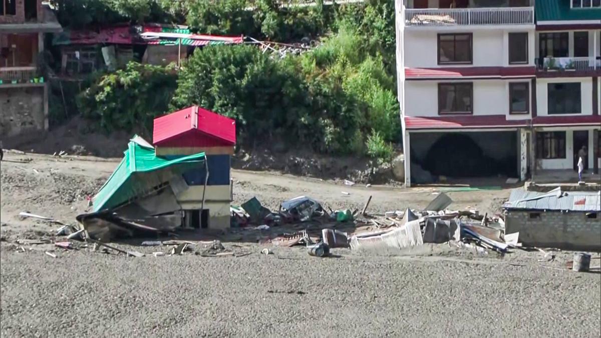 general A view of the site in Dharali where a house is fully submerged after the cloudburst and subsequent mudslide, in Uttarkashi on August 11, 2025. general A view of the site in Dharali where a house is fully submerged after the cloudburst and subsequent mudslide, in Uttarkashi on August 11, 2025.