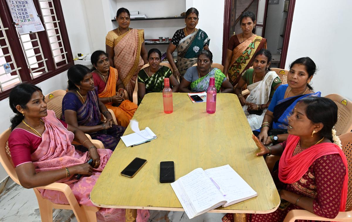 Steely resolve: Fisherwomen at a meeting in Nagapattinam town to discuss issues pertaining to the community. The women’s collectives have helped the fisherwomen become financially independent and empowered them to take decisions. Steely resolve: Fisherwomen at a meeting in Nagapattinam town to discuss issues pertaining to the community. The women’s collectives have helped the fisherwomen become financially independent and empowered them to take decisions.