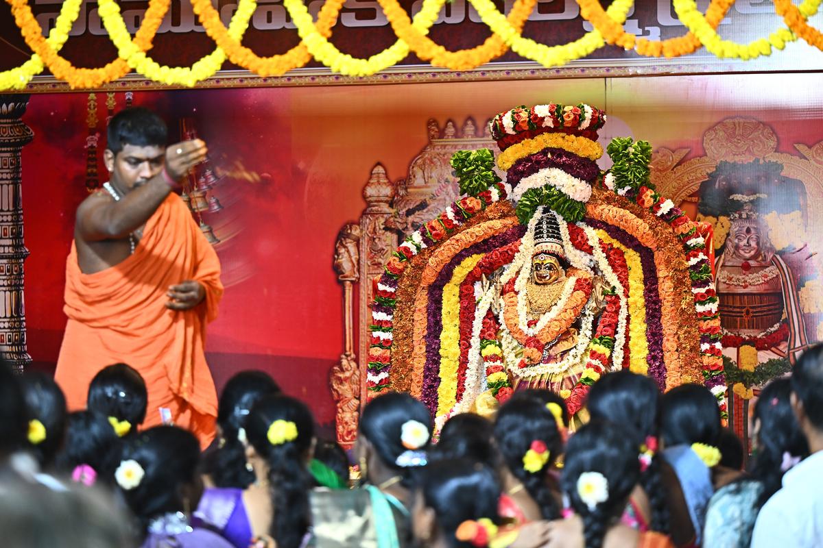 Festive fervour: Devotees participating in Vara Lakshmi Vratam at Kanaka Durga temple in Vijayawada on Friday.