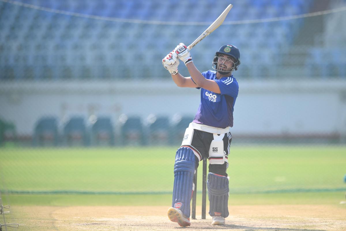 Nishant Sindhu during a practice session at Rajkot on Tuesday.