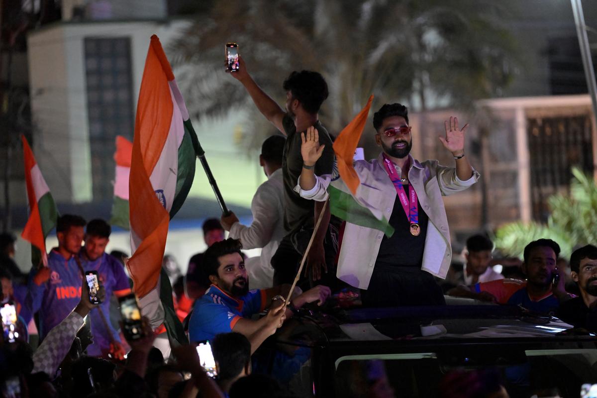 ICC Men’s T20 World Cup 2024 winning team member Mohammed Siraj upon his arrival in Hyderabad on July 05, 2024. 