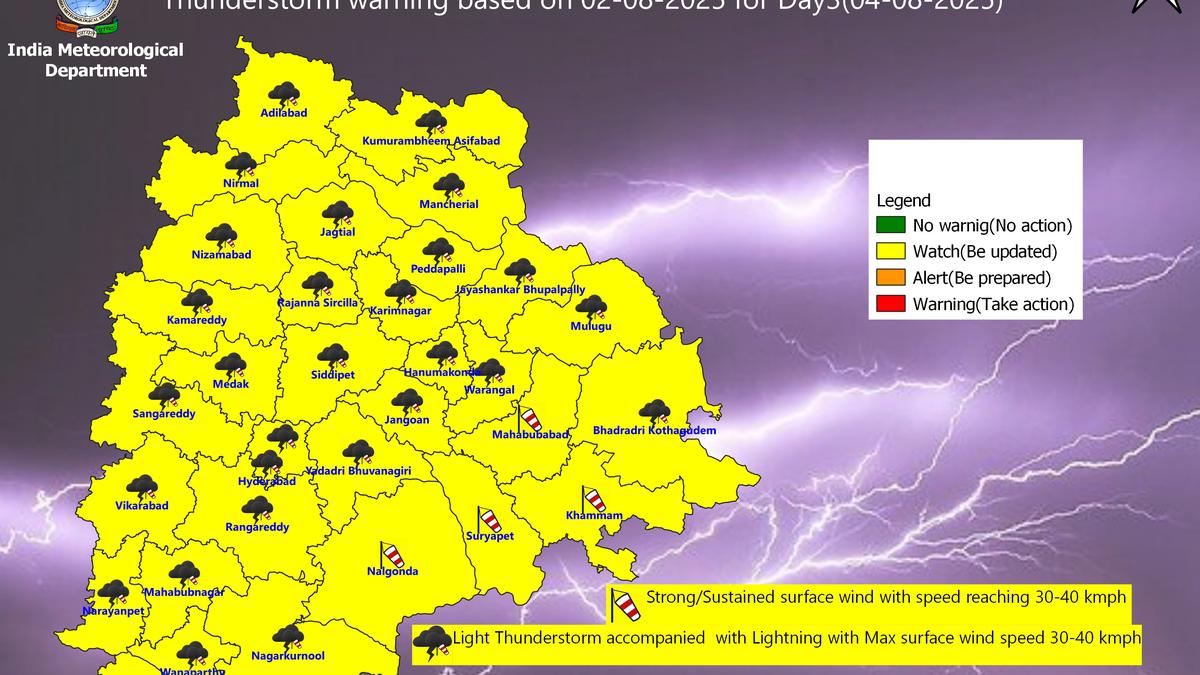 Thunderstorm alert in 29 Telangana districts on August 4