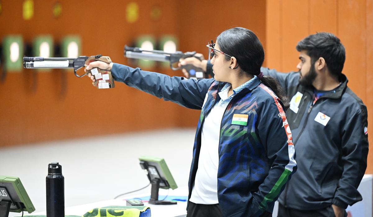 Haryana’s Suruchi Phogat and Parmod won the 10m Air Pistol mixed team gold in the 38th National Games at Trishul Shooting Range in Dehradun on Thursday, 06 February 2025. 