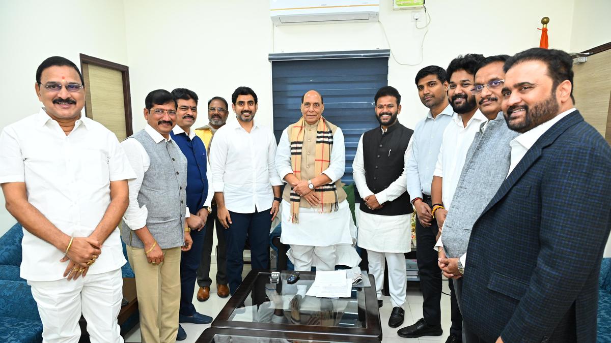 Andhra Pradesh Minister Nara Lokesh meets Rajnath Singh in New Delhi