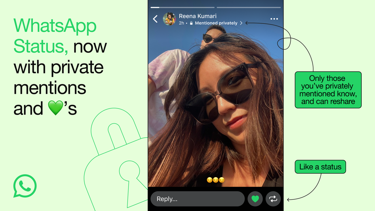 WhatsApp rolls out private mentions, likes and reshare in Status