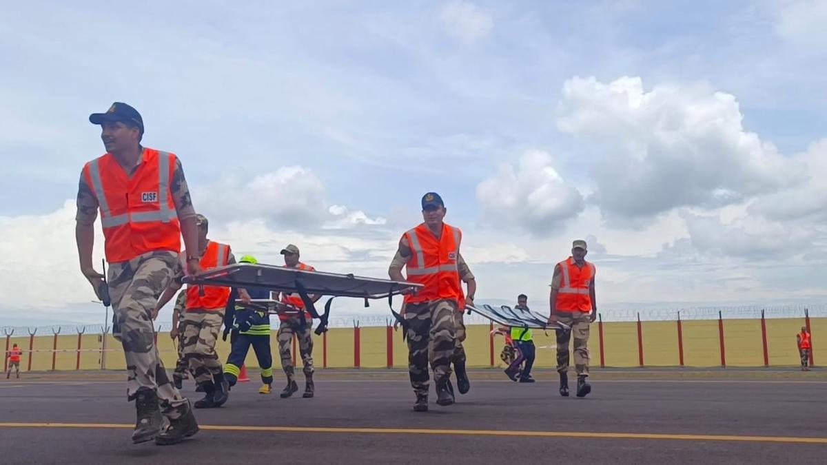 Crash Fire Tenders in action at Mangalam 2023 at Mangaluru International Airport on Friday, August 25, 2023.