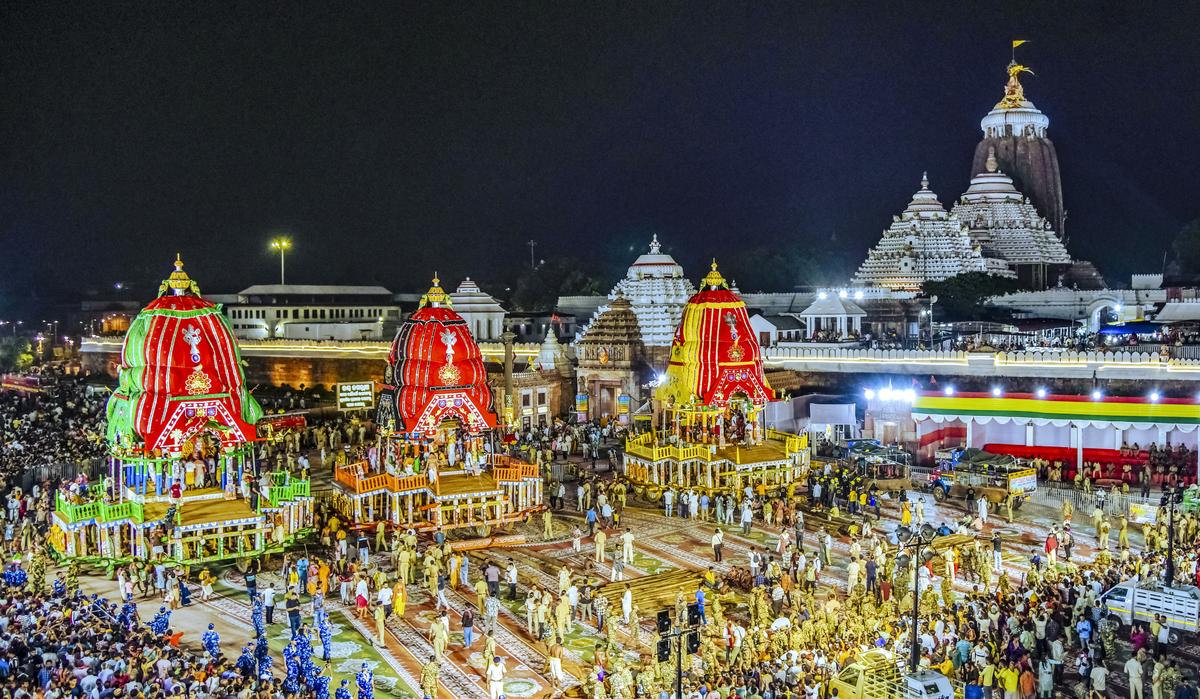 Chariots of Lord Jagannath, Lord Balabhadra and Goddess Subhadra at the Jagannath Temple, on the eve of the annual ‘Rath Yatra’ festival, in Puri. Chariots of Lord Jagannath, Lord Balabhadra and Goddess Subhadra at the Jagannath Temple, on the eve of the annual ‘Rath Yatra’ festival, in Puri.
