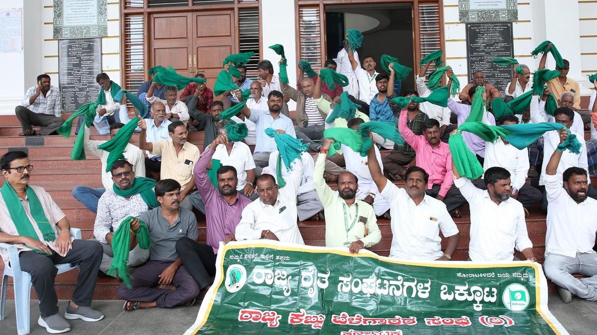 Farmers stage protest in Mysuru seeking upward revision in crop compensation