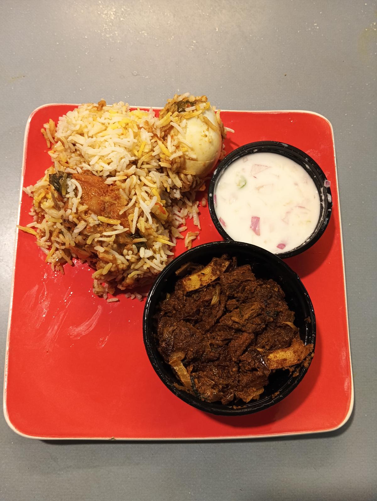 Chicken biriyani served at Samridhi in Kerala House.