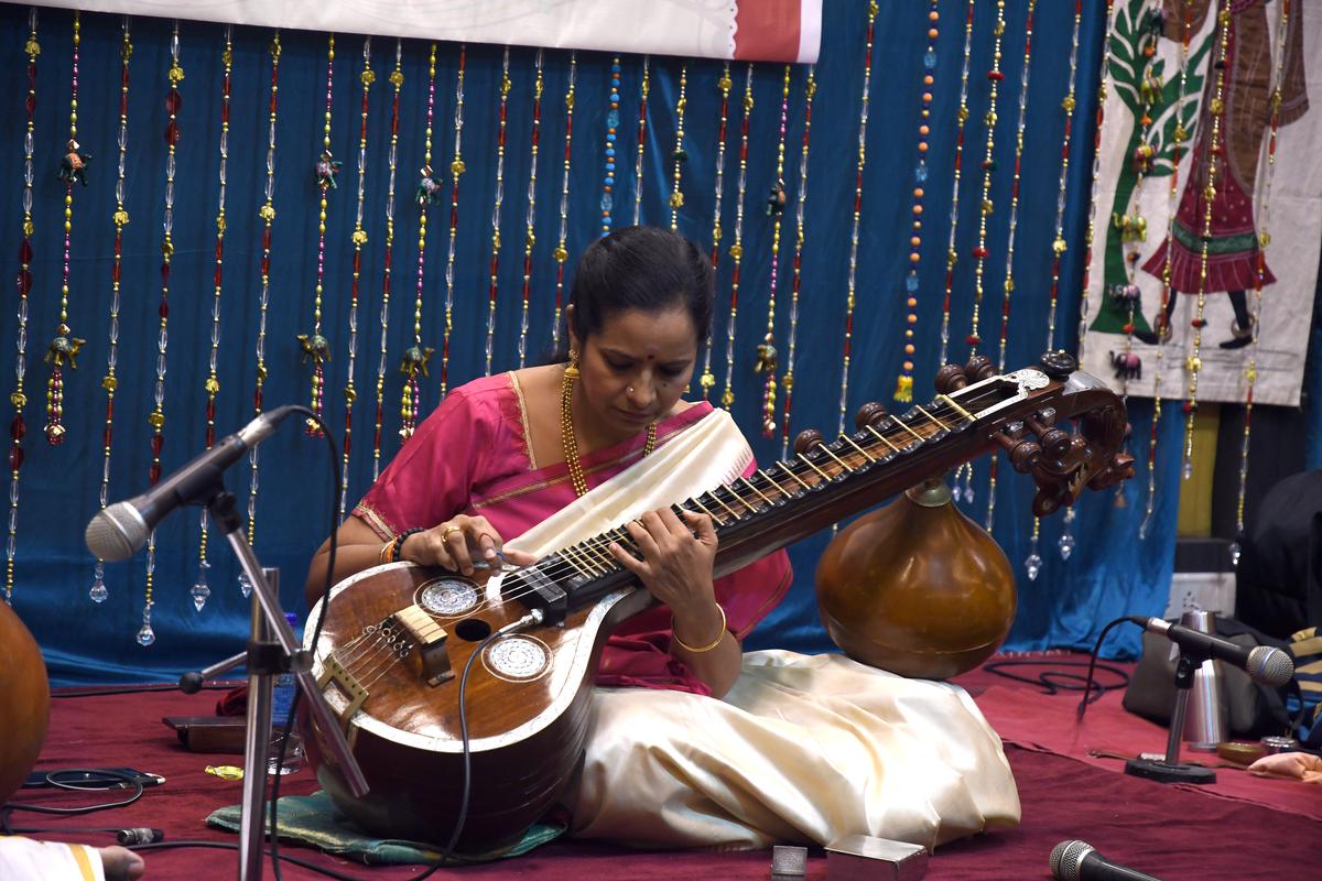 Jayanthi Kumaresh performed at the KV Narayanaswamy Centenary concert series, on October 6, 2023, at Arkay convention centre in Chennai.