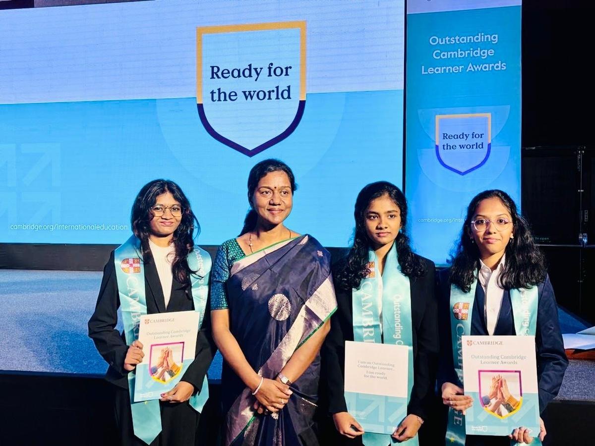 The students of Pushpalata British International School, Tirunelveli, who won Outstanding Cambridge Learner Awards.