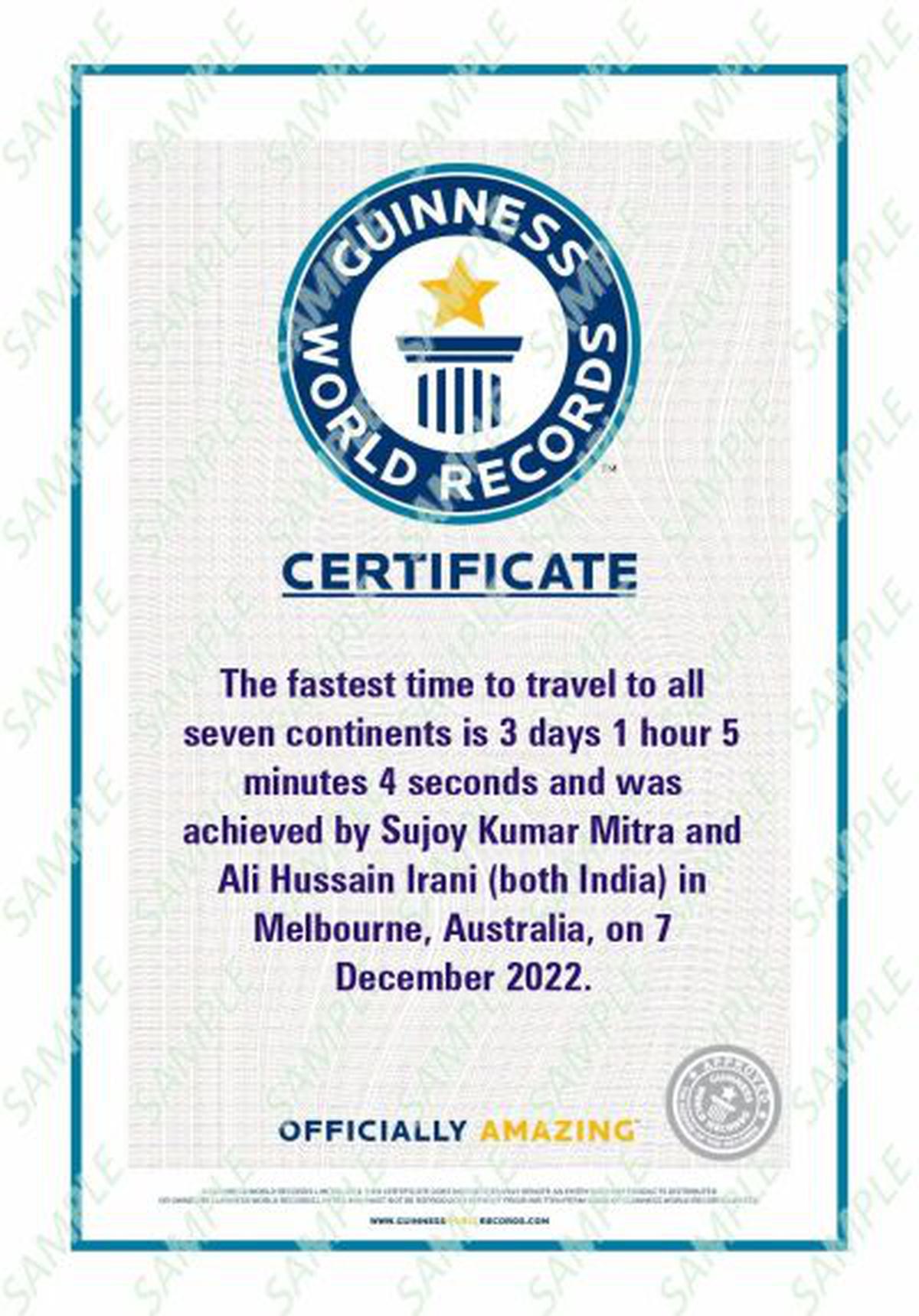 The Guinness World Record certificate of Dr.Ali Irani and Sujoy Mitra