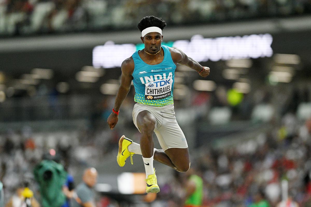 Triple jumper Praveen Chithravel in action at the World Athletics Championships in Budapest