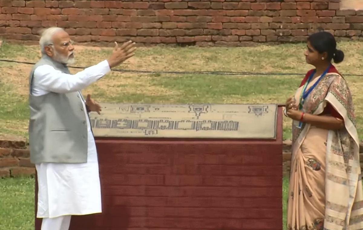 Prime Minister Narendra Modi was briefed about the ancient university during his visit to the ruins of Nalanda Mahavihara, in Nalanda district, on June 19, 2024. 