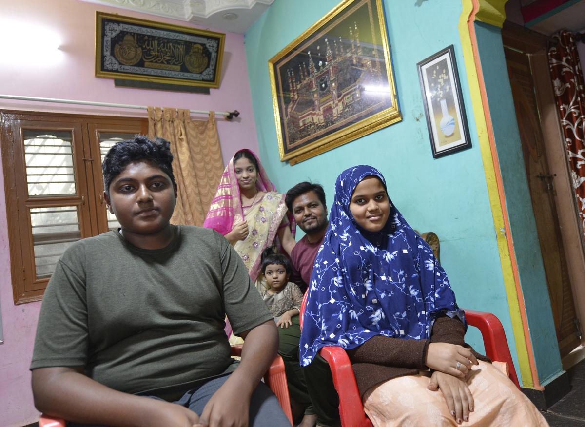 Syed Altamash and Javeriya Arfath with his uncle Nawaz Sharif and aunt at Hyderi Nagar in Mulbagal town.