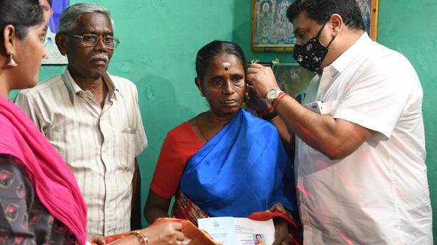 Minister Palanivel Thiaga Rajan distributes welfare aid at beneficiaries homes