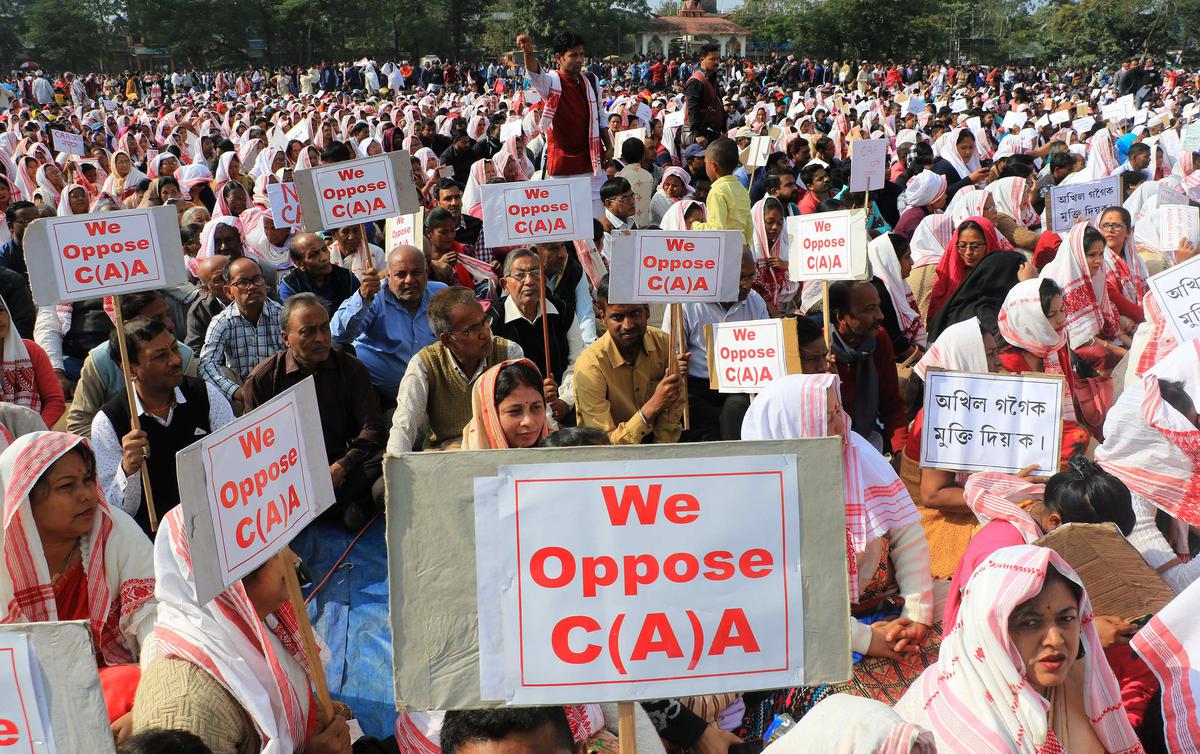 Members of the 30 indigenous organisations protesting against the Citizenship Amendment Act (CAA) in Dibrugarh district, Assam. The protest rally was organised by the All Assam Students Union (AASU). 