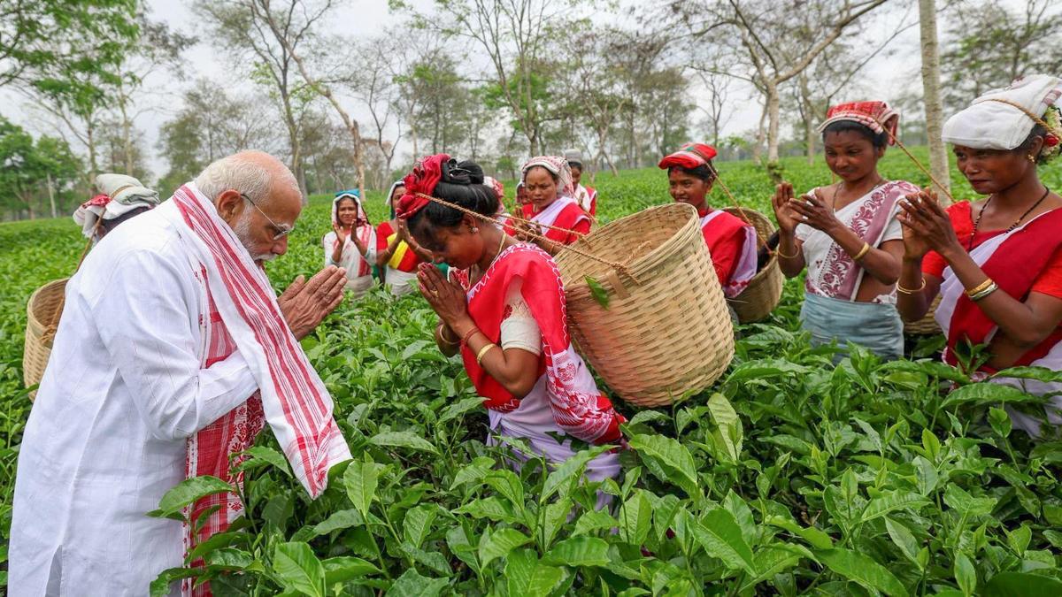PM Modi visits tea garden in poll-bound Assam, interacts with women workers