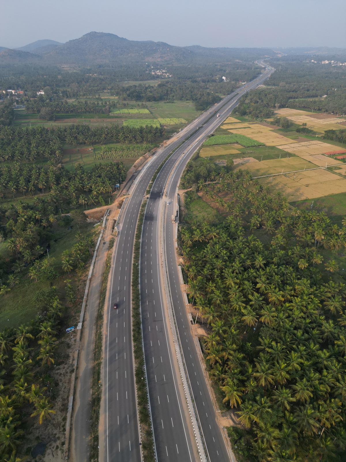 An aerial view of the Bengaluru-Mysuru Expressway. 