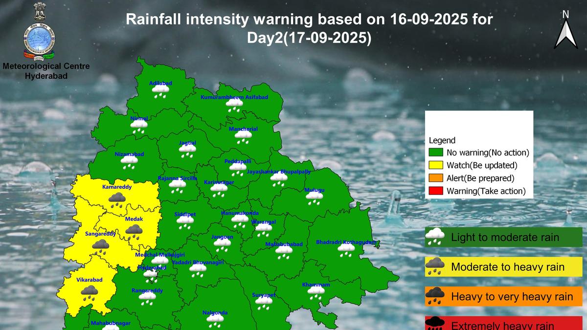 Telangana Weather September 17 | Heavy rainfall warning for four districts